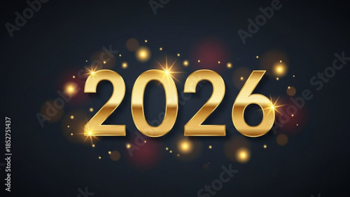 Golden 2026 new year celebration background with sparkling lights and dark blue gradient