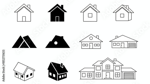 Diverse Vector Collection of House and Home Icons Featuring Modern Architectural Styles and Residential Building Symbols for Web and Print Design