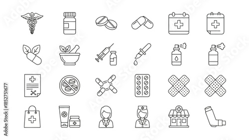 Medical Icons Set Healthcare, Pharmacy, and Science Symbols