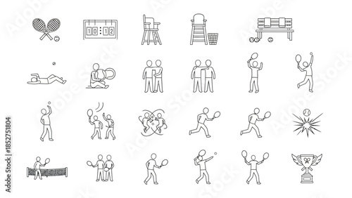 Tennis and Badminton Sports Icons A Collection of Tennis and Badminton Game Elements and Trophies