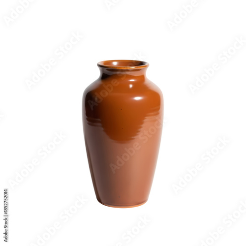 Simple Glossy Brown Ceramic Vase for Home Decor Isolated on White Background
