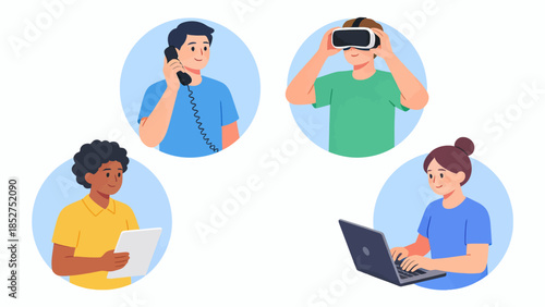 People using various tech devices