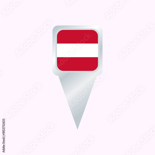 Austria Map Pin Icon with National Flag. Glossy Location Pointer Vector Illustration. Ideal for maps, navigation apps, websites, presentations, travel projects, geographic infographics
