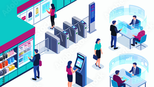 People interacting in a modern facility