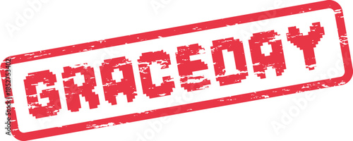 Commemorative red graceday word mark in a grunge pixelated stamp style celebrating a special occasion