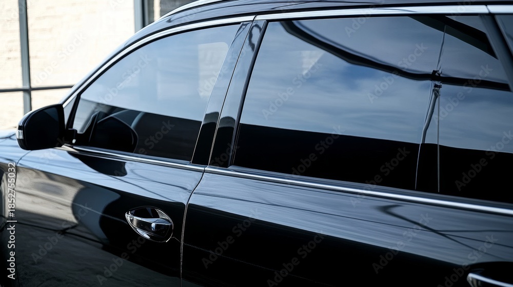 Obraz premium Sleek Dark Vehicle Window Tinting for Modern Cars, Enhancing Privacy and UV Protection Benefits