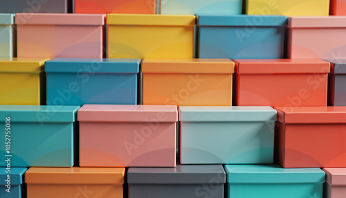 Colorful stacked gift boxes in various sizes and shapes  