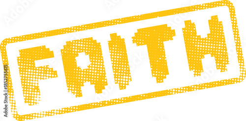 Vibrant Yellow Faith Halftone Pixel Stamp for Spiritual Belief and Trust Concepts