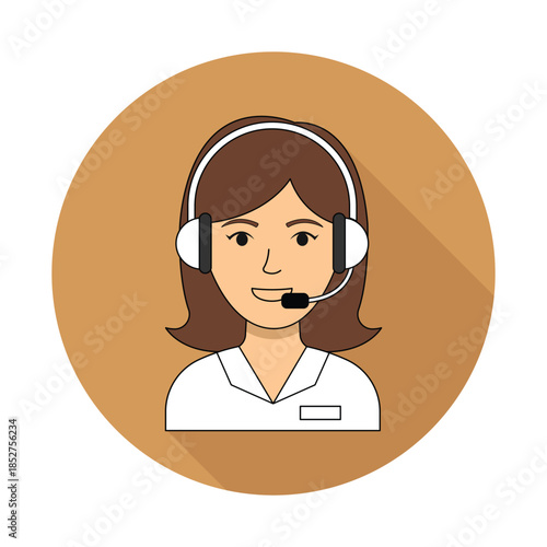 Friendly Customer Service Woman Avatar Headset Mic for Call Center Support Client Connect Digital Business Helpdesk Icon