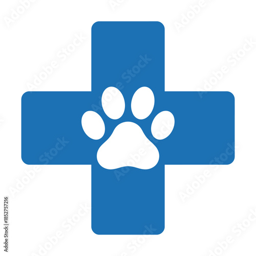 Blue cross with white paw print veterinary pet care icon perfect for animal health clinic veterinary service pet medical or animal hospital design