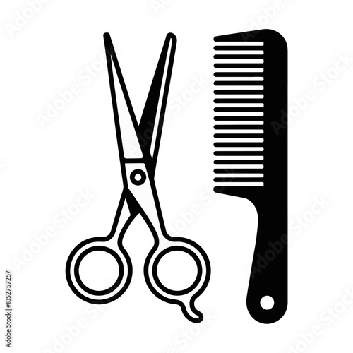 Black scissors and comb hair styling tools icon perfect for barber salon haircut grooming beauty or hairdressing service design