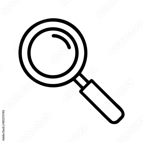 Simple magnifying glass icon in black line art style  