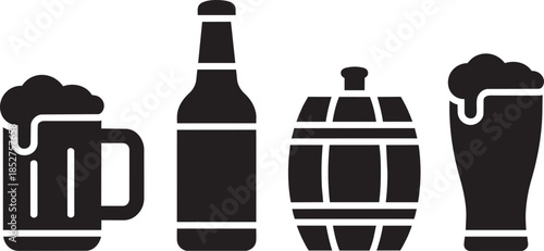 Beer mug bottle barrel and glass for beverage and drinking celebration