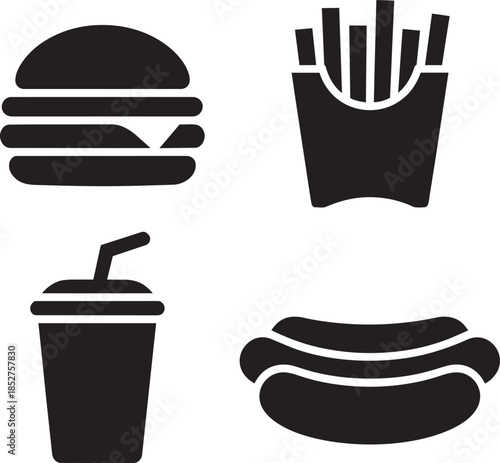 Hamburger french fries soda drink and hot dog icon set vector illustration graphic design