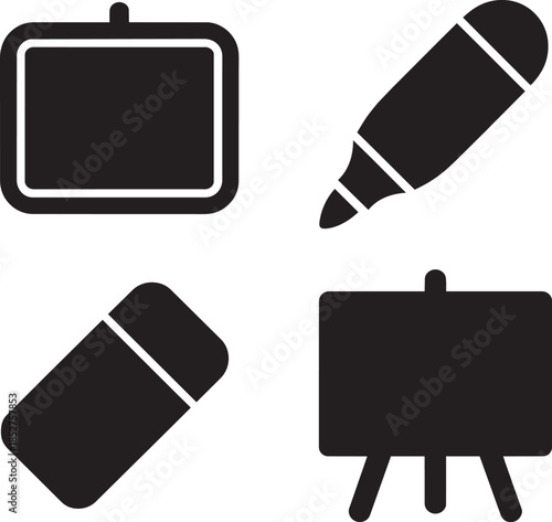 School supplies including board marker eraser and easel for drawing and writing