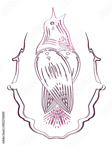 Abstract singing bird perched on a tree branch, stylized nature illustration, modern vector graphic