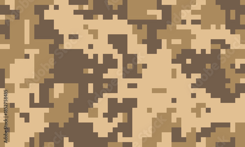 Abstract digital camouflage pattern in desert tones.  Perfect for backgrounds, textiles, or militarythemed designs.  The pixelated texture adds a modern, techy feel.