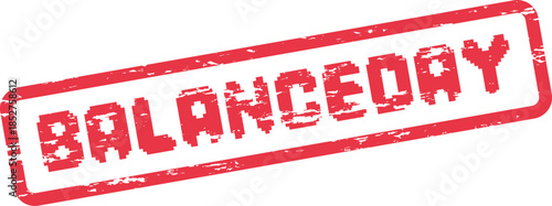 Red pixelated BALANCEDAY word inside a distressed rectangular stamp frame