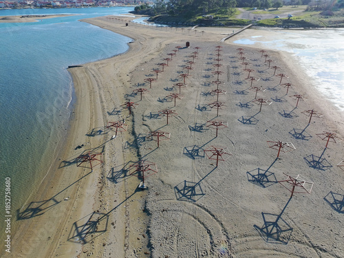 Aerial drone photo of Queens beach on a Adriatic sea and a sascape near Nin, Croatia