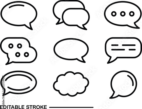 Speech bubble line icon set, editable stroke chat dialog messaging symbols collection, communication outline icons, cad drawing flat vector illustration