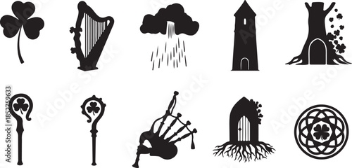 Nine celtic and mystical symbols isolated on transparent background