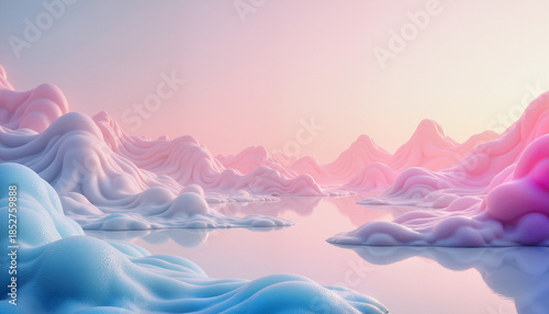 Abstract landscape with pastel colors and soft cloud-like formations  