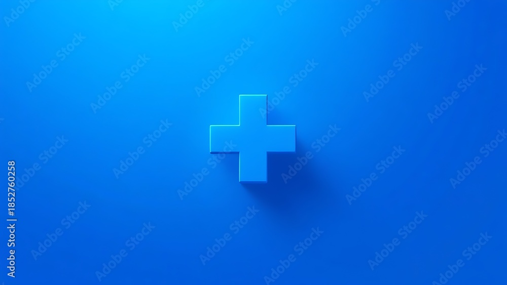 Fototapeta premium Abstract blue plus sign on gradient background, symbolizing growth and positive corporate development.