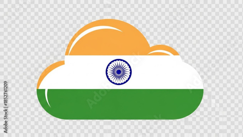 India flag cloud icon national symbol for weather forecast and technology digital concept on transparent background