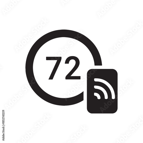 Smart Thermostat Icon Showing 72 Degrees Temperature Control and Wireless Connectivity for Modern Home Automation Systems Silhouette