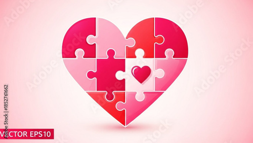 Heart shaped puzzle with different shades of pink representing love and connection perfect for Valentines Day or relations