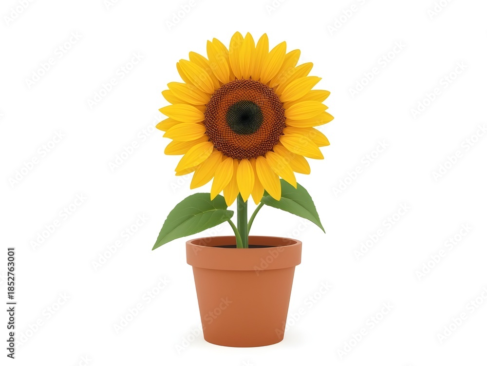 Obraz premium sun flower in a pot 3d rendering isolated on white background cartoon plastic style icon
