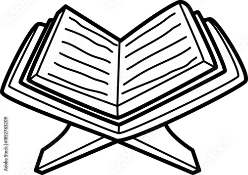 handrawn illustration of Quran outline style and recolorable