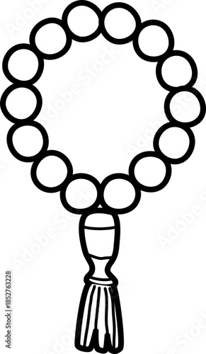 handrawn illustration of Tasbih outline style and recolorable