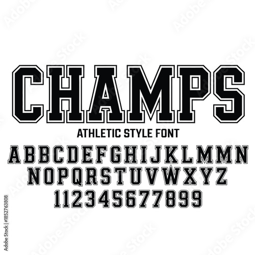 Champs Athletic Style Font - Collegiate Varsity Alphabet and Numbers Vector