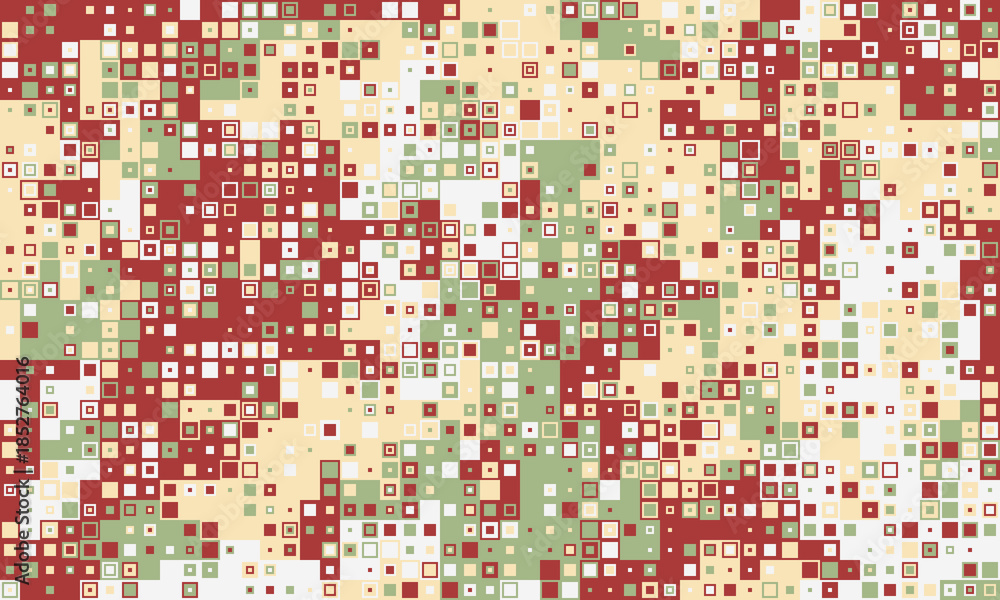 Fototapeta premium Abstract mosaic pattern with red, green, and beige squares. Perfect for website backgrounds, digital art, textile design, or modern presentations.