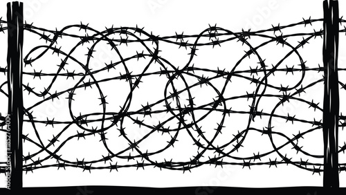 barbed, wire, fence, barrier, security, protection, boundary, danger, sharp, metal, defense, restriction, warning, enclosure, illustration