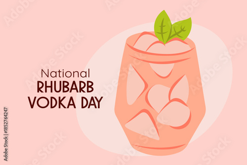National rhubarb vodka day. Glass with alcohol coctail