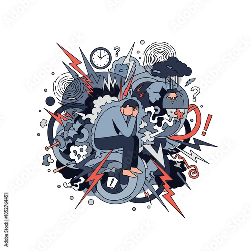 Visual Representation of Anxiety and Overwhelm with Dark Clouds and Lightning Effects