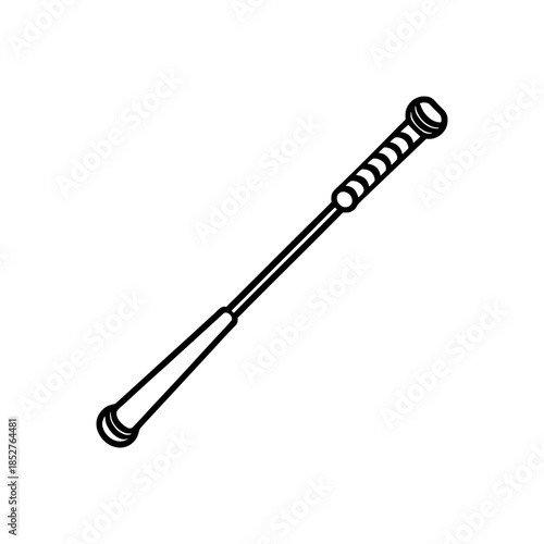 Police Baton Line Art With Grip Texture Minimal And Simple White Background Only