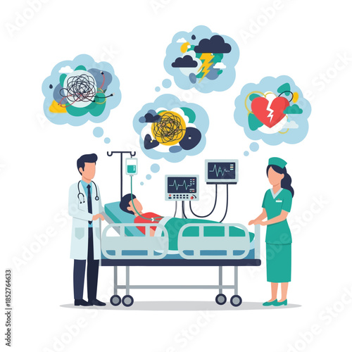 Medical professionals monitoring patient health with advanced technology in hospital setting