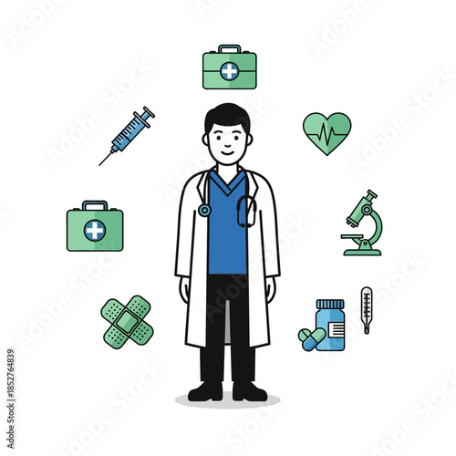 Professional healthcare provider illustration emphasizing medical expertise and patient care in
