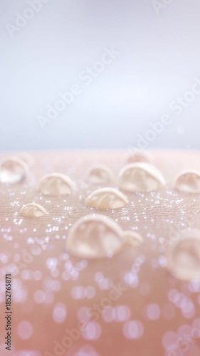 Essence drops absorbed on skin, deep cell melanin disappears, cells rejuvenate, facial spots and wrinkles disappear, anti-aging, laser beauty, concept skin care beauty. Cosmetic ads, 3D rendering.