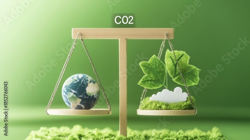 Wallpaper Mural Balancing Act, Earth and Plants on a Scale, CO2 Emission Reduction Torontodigital.ca