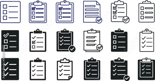 Collection of checkmark and list icons symbolizing task completion, planning, and organization in a minimalist style