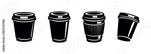 Coffee cup collection, lids, sleeves, flat vector illustration