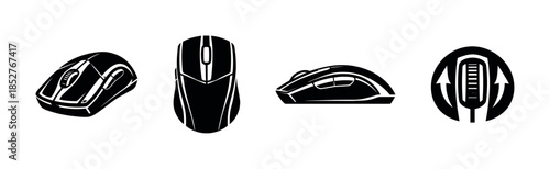 Computer mouse set, gadgets, devices, buttons, flat vector illustration