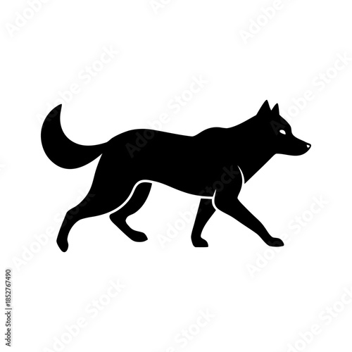Husky Running Through Snow Silhouette Minimal And Simple White Background Only