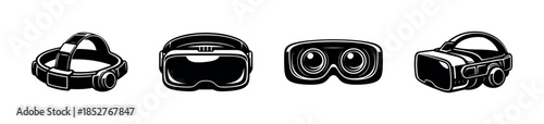 Vr headset collection, virtual reality goggles, flat vector illustration