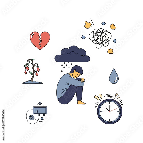 Expressing Emotional Turmoil and Inner Struggles Through a Symbolic Illustration of a Sad Person