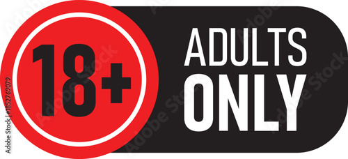 18+ Plus icon. under 18 years old age limit circle sign symbol